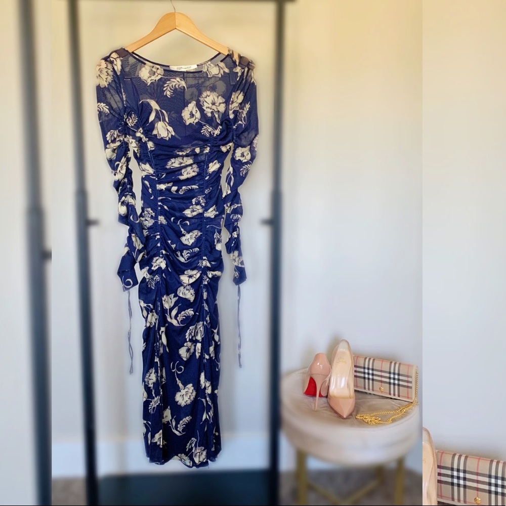 Diane Von Furstenburg Ruched Floral Midi Dress